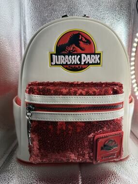 NWT Grotto Treasures Red Sequin Jurassic Park Loungefly Backpack